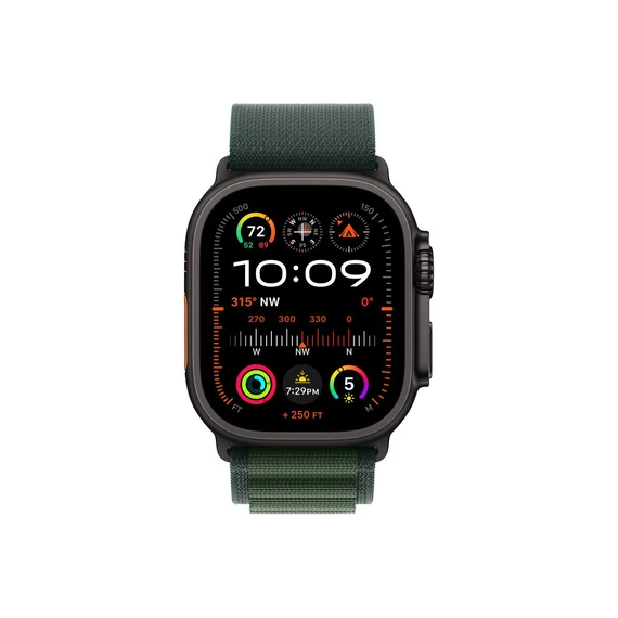 Apple Watch Ultra 2 GPS + Cellular 49 mm fekete titántok, sötétzöld alpesi pánt (L)