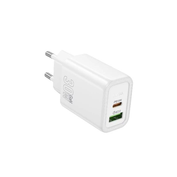 Hoco N63 Gentle Hálózati Gyorstöltő (USB - Type-C) (PD) 30W + QC3.0 fehér